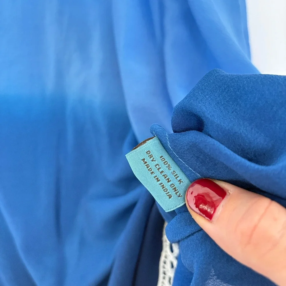 100% Silk Letarte‎ Ocean Blue Ombre Hand Dyed Kaftan Small Beach Pool Resort